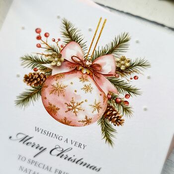Personalised Christmas Card, Pink And Gold Bauble, 4 of 8