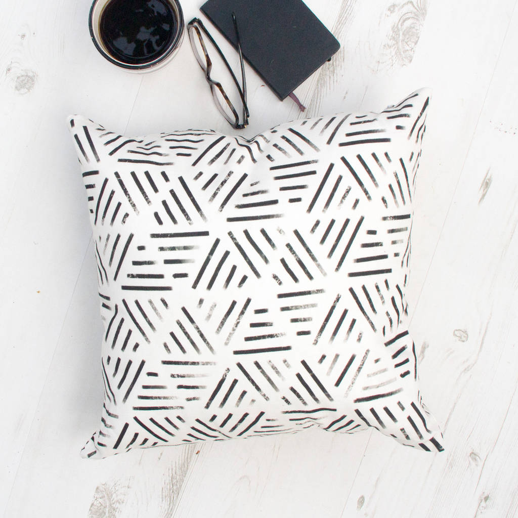 Monochrome Geometric Line Pattern Cushion By Elley Home
