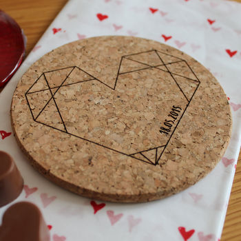 Personalised Cork Coaster, Origami Heart, 2 of 3