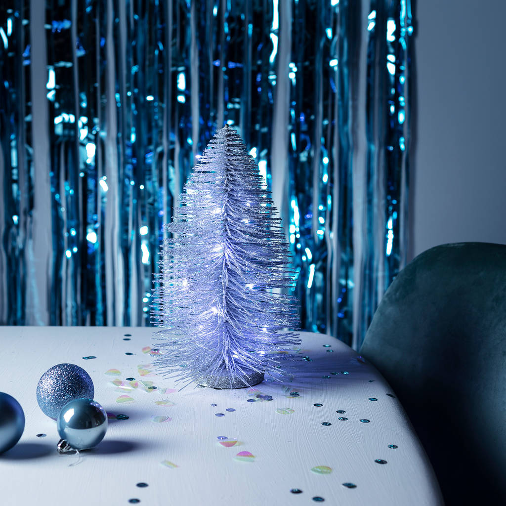 Mini Silver Glitter Christmas Tree With Fairy Lights By Lights4fun