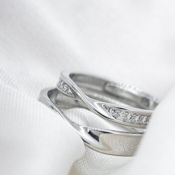 Adjustable Couple Promise Twist Zircon Ring Set, 2 of 5