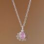 Pink Cubic Zirconia Lotus Sterling Silver Necklace, thumbnail 2 of 9