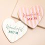 Wonderful Mum Stripe Ceramic Heart Coaster, thumbnail 1 of 3