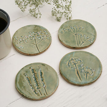 Green Meadow Wild Flower Ceramic Coasters, 7 of 8