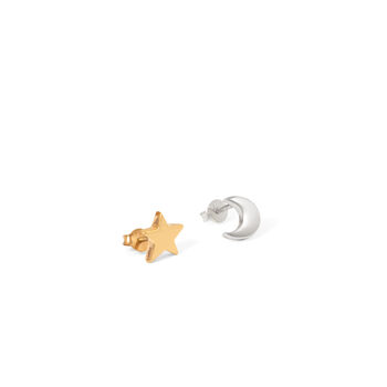 Moon And Star Studs Sterling Silver And Gold Vermeil, 3 of 6