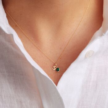 Yellow Gold Initial And Cz Birthstone Necklace, 5 of 11