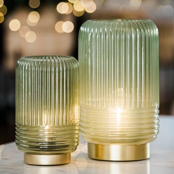 Cordless Green Ribbed Glass Lamps, 4 of 7