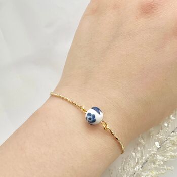 Handmade Blue Floral Clay Adjustable Bracelet, 2 of 8