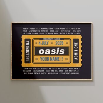 Oasis 2025 Tour Setlist Personalised Ticket Print, 2 of 3