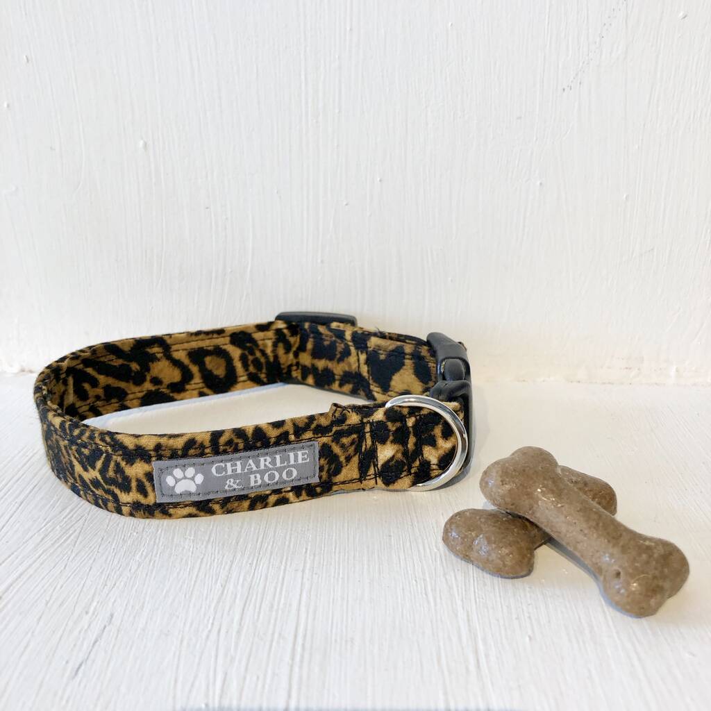 Leopard Print Dog Collar And Lead Leash Set By Charlie And