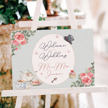 Vintage Tea Party Welcome To Our Wedding Sign, 3 of 4