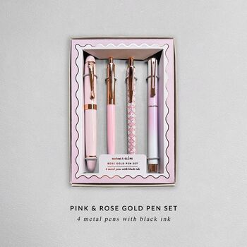 Pink And Rose Gold Four Piece Metal Pen Set, 7 of 8
