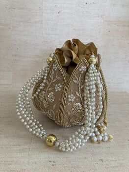 Gold Handcrafted Raw Silk Potli Bag/Wrist Bag, 4 of 8