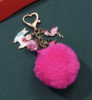 Faux Fur Fluffy Heart/ Pom Pom Keyring’s , Six Colours, Three Designs, 8 of 8
