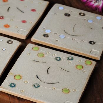 Smiley Face Dots And Lines Ceramic Coasters, 4 of 7