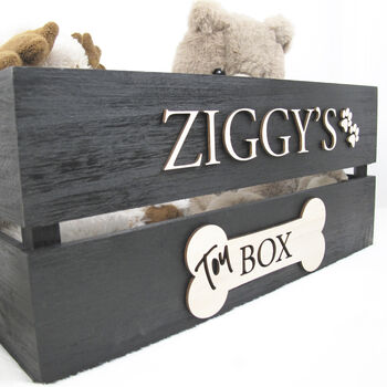 Large Black Dog Toy Storage Box With Raised Design, 7 of 9