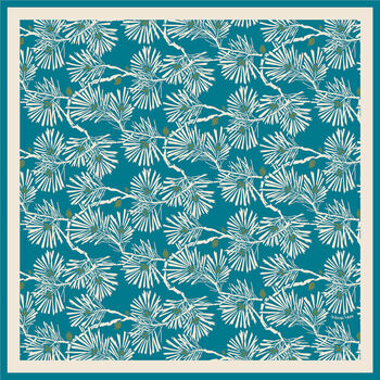 Japanese Vintage Pine Needles Teal And Ivory Silk Scarf, 5 of 5