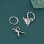 Sterling Silver Mismatched Dinosaur Dangle Hoop Earrings, thumbnail 5 of 10