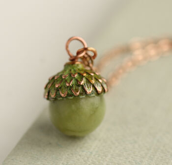 Moss Green Small Olive Acorn Necklace, 6 of 8
