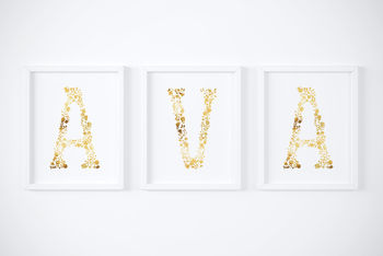 Personalised Gold Foil Floral Letter Baby Nursery, 2 of 3