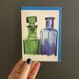 Green And Blue Vintage Bottles Blank Greetings Card, thumbnail 1 of 3