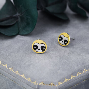 Sterling Silver Sloth Stud Earrings, 5 of 12
