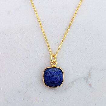 Square Cushion Lapis Lazuli Gold Plated Necklace, 5 of 5