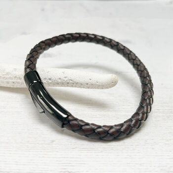 Braided Cowhide And Stainless Steel Bracelet Gift For Him, 8 of 11