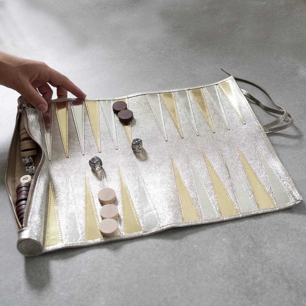 Image of Metallic Luxury Leather Travel Backgammon Board