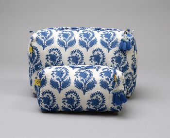 Paisley Floral Pattern Cotton Wash Bag In Blue, 5 of 8