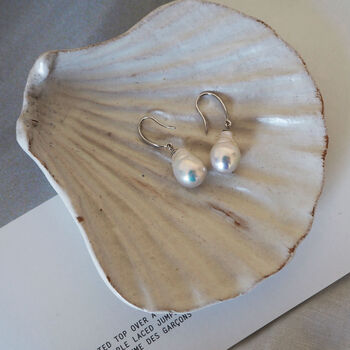 Pear Shaped Baroque Pearl Sterling Silver Hook Earrings, 5 of 7