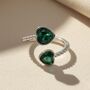 Double Heart Emerald May Birthstone Adjustable Ring, thumbnail 1 of 5