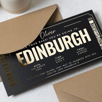 Personalised Edinburgh Boarding Pass Birthday Voucher, 4 of 9