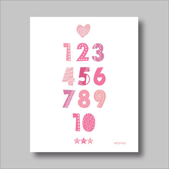 Numbers Pink Scandi Nursery Print, 2 of 5