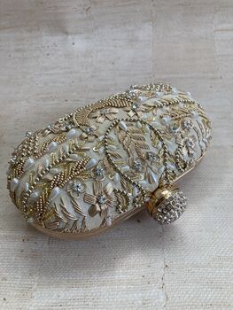 Gold Handcrafted Embroidered Oval Clutch Bag, 6 of 8