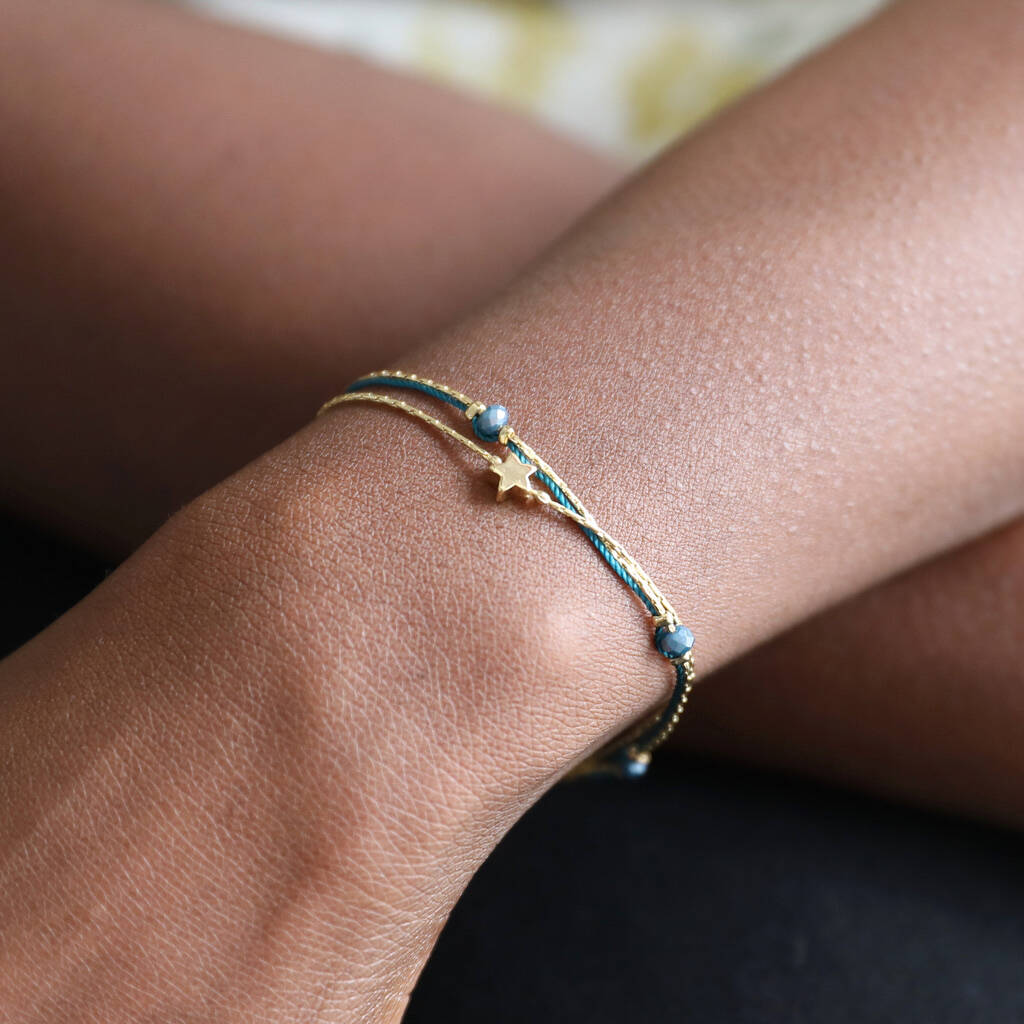 Star Bead Double Strand Bracelet In Silver Plating By Lisa Angel