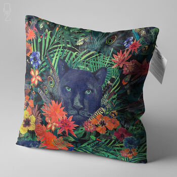 Cushion Cover The Black Panther Behind Of The Flowers, 3 of 7