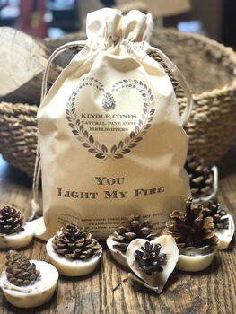 Valentines Kindle Cone Firelighters In A Cotton Bag, 4 of 4
