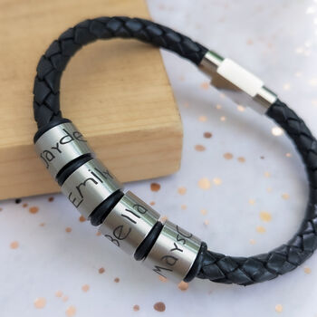 Mens Leather Bracelet With Kids Names, Birthday Gift For Him, 2 of 6