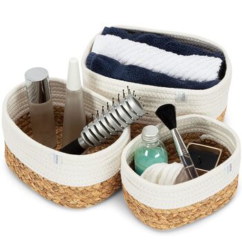 Set Of Three Cotton Storage Basket Woven Organiser, 2 of 6