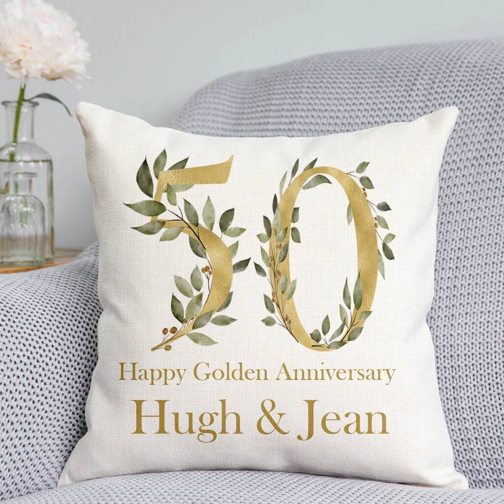 Personalised Golden Wedding Anniversary Cushion, 1 of 3
