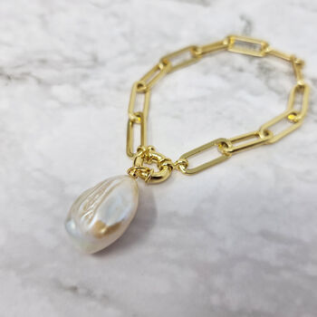 18k Gold Plated Pearl Paperclip Chain Bracelet, 2 of 3