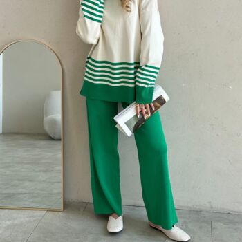 Green Free Size Long Sleeve Knitted Co Ord Set, 4 of 5