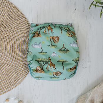 Green Safari Pattern All In One Reusable Nappy, 3 of 5