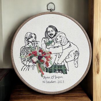 Personalised Embroidered Couples Wedding Portrait, 4 of 12