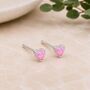 Tiny Sterling Silver Pink Opal Heart Stud Earrings, thumbnail 1 of 8