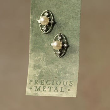 Silver Comet Pearl Stud Earrings, 4 of 8