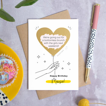 Personalised Heart Birthday Balloon Scratch Card, 2 of 9