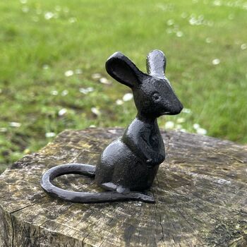 Cast Iron 'Listening' Mouse Ornament In Gift Pouch, 3 of 4