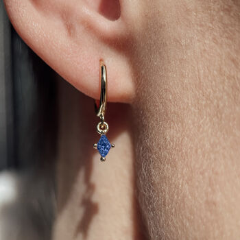 Sapphire September Birthstone Delicate Dangle Hoops, 2 of 4